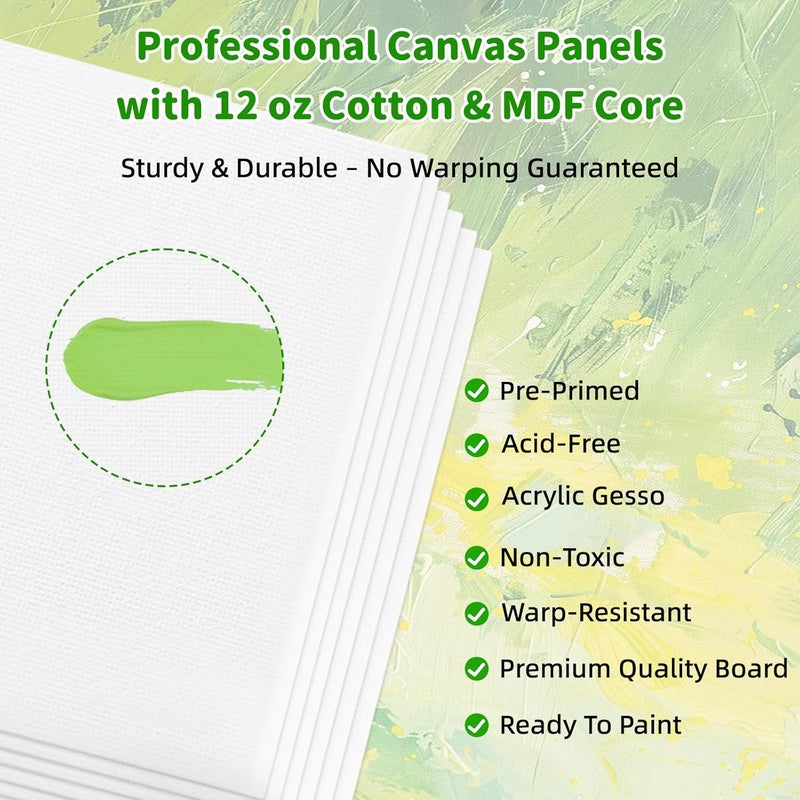 FROM ONE 24PK Canvas Boards for Painting –4 Sizes (5x7'' 8x10'' 9x12'' 11x14'') –100% Cotton Gesso Pre-Primed Canvas for Acrylic, Oil, Watercolor, Gouache | Art Supplies for Beginner & Artists & Student - Image 2